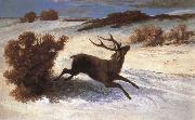 Gustave Courbet The deer running in the snow oil painting on canvas